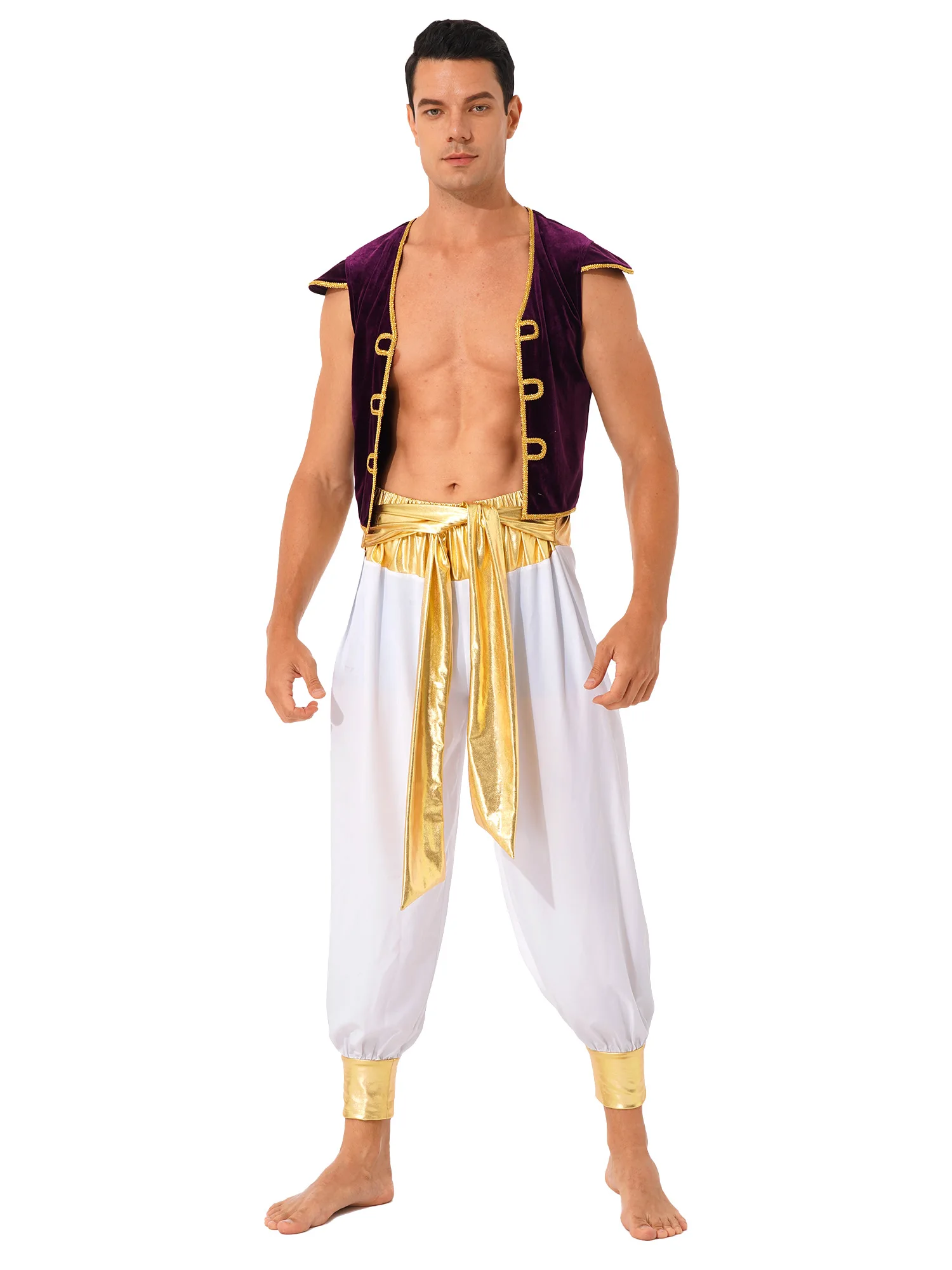 Adult Mens Arabian Prince Aladdin Folk Hero Halloween Cosplay Costume Vest Pants