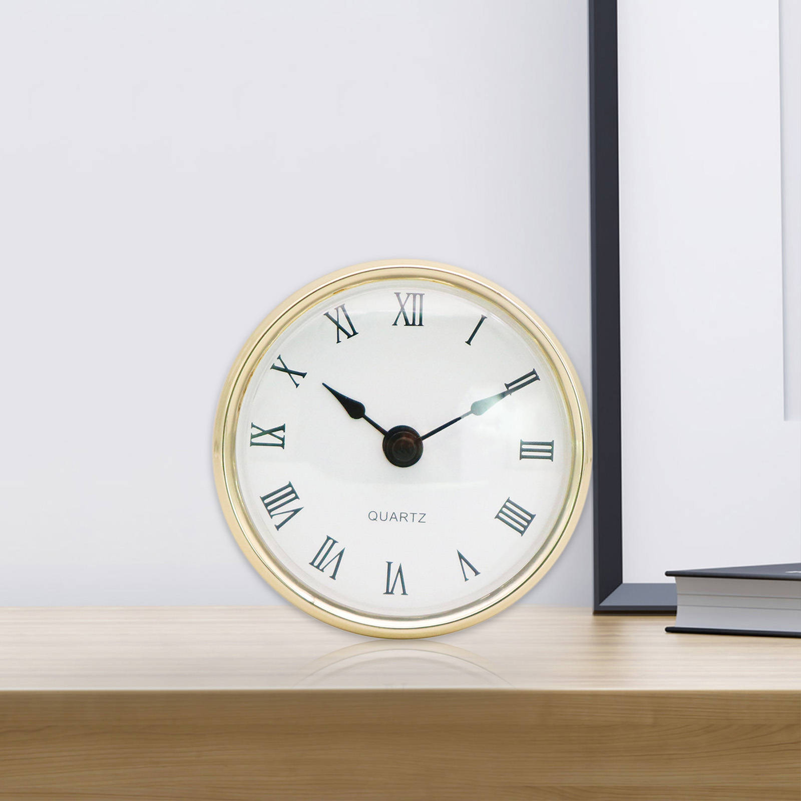 Quiet Clock Insert Roman Numeral Craft Gold Rim Retro Style Clock Mechanism 80mm for Home Living Room Desk Accessories