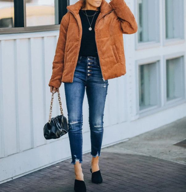 Spot! 2021 new fashion pocket corduroy warm jacket