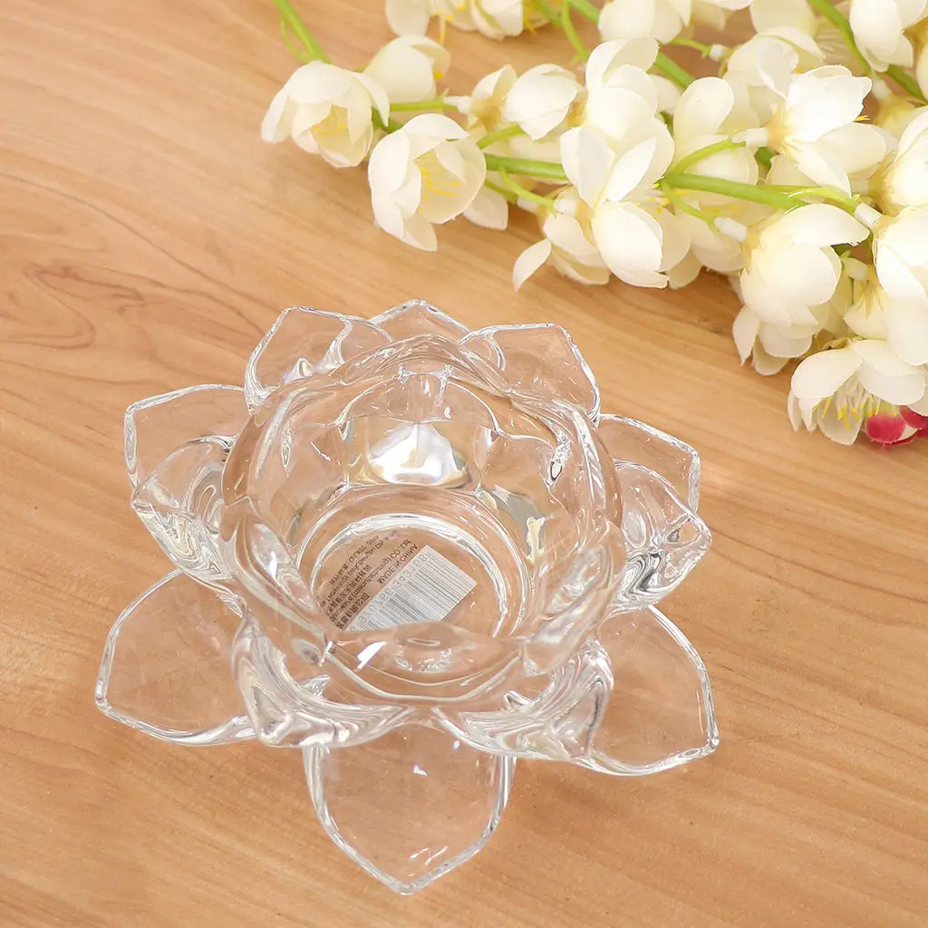 MagiDeal Buddhist Crystal Glass Lotus Tea Light Flower Candle Holder Clear
