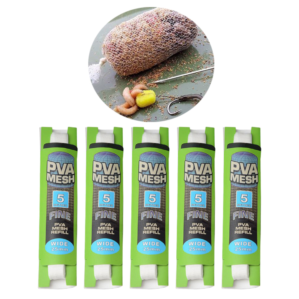 5xPVA Carp Fishing Mesh Bait Net Universal Refill Stocking Bait Bags 25mm 5M