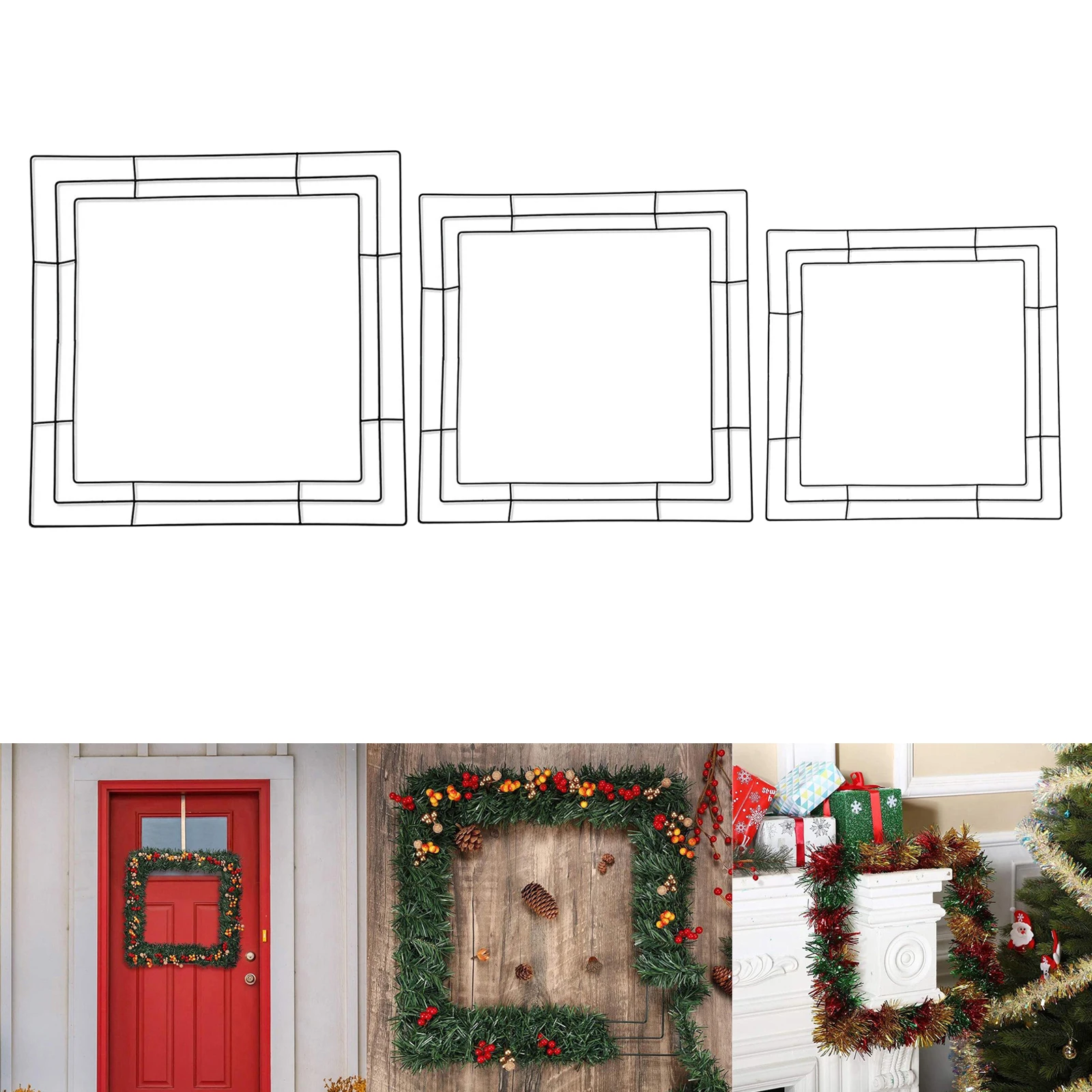 2 Pieces Metal Wire Wreath Square Wire Frame Form er Free Standing, Allows to  at Any Eave or Ceiling