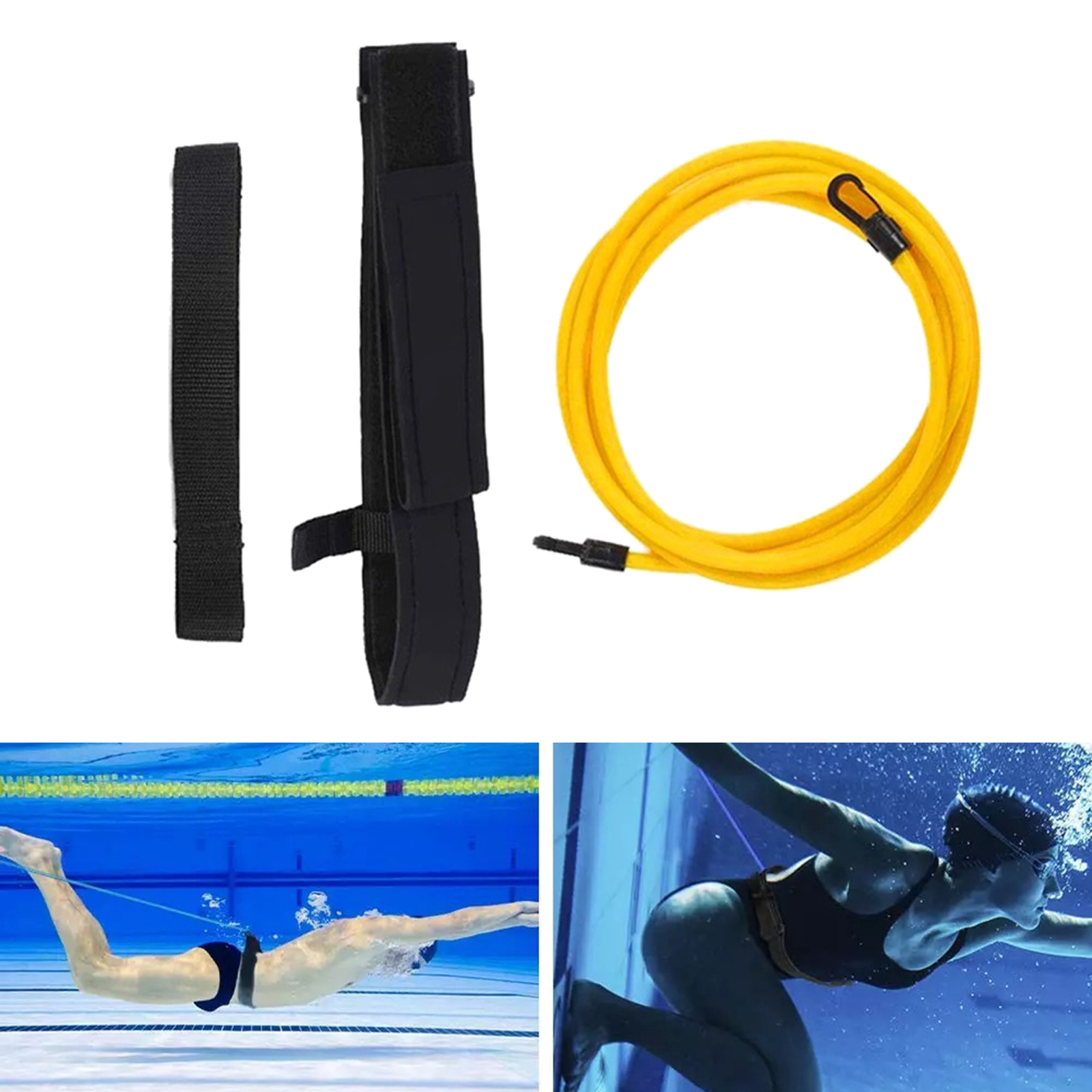 Swimming Resistance Belt Bungee Cord Silicone Swim Trainer Tether Pool Leash