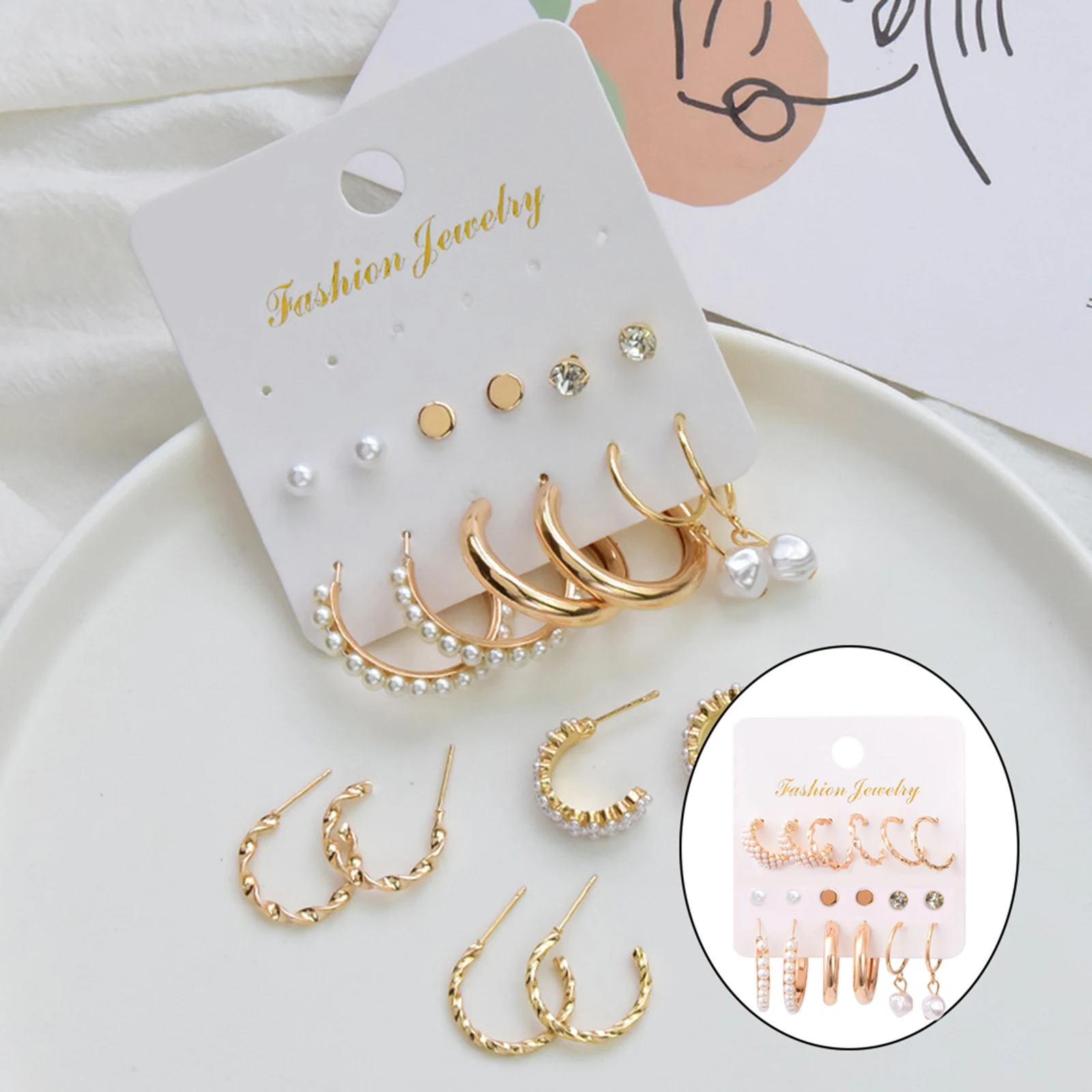 9 Pairs Pearl Earrings Stud Earrings Set for Women Girls Jewel, Easy Wear