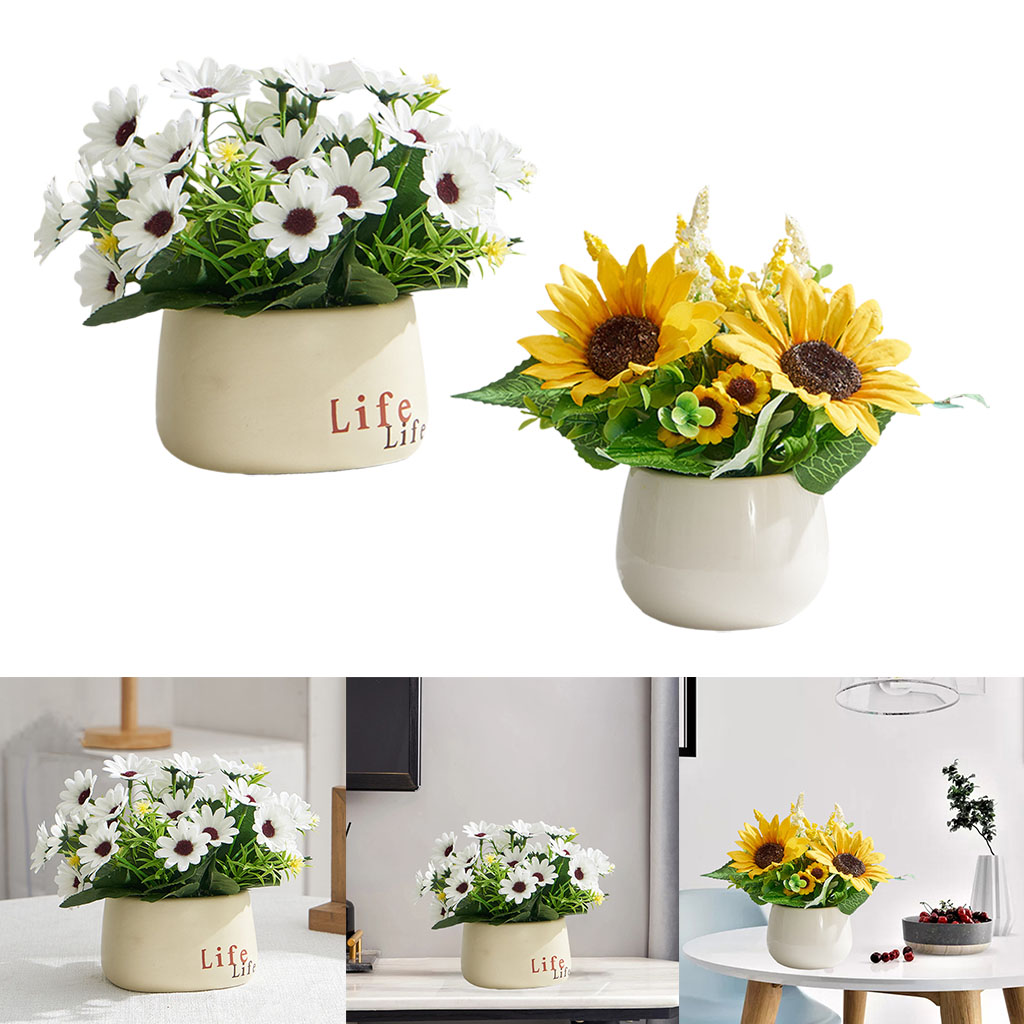 Mini Artificial Flower Plants with Pot for Office Desk, Fake Plant with Ceramic Pot for Home, Shower Rooms Decoration