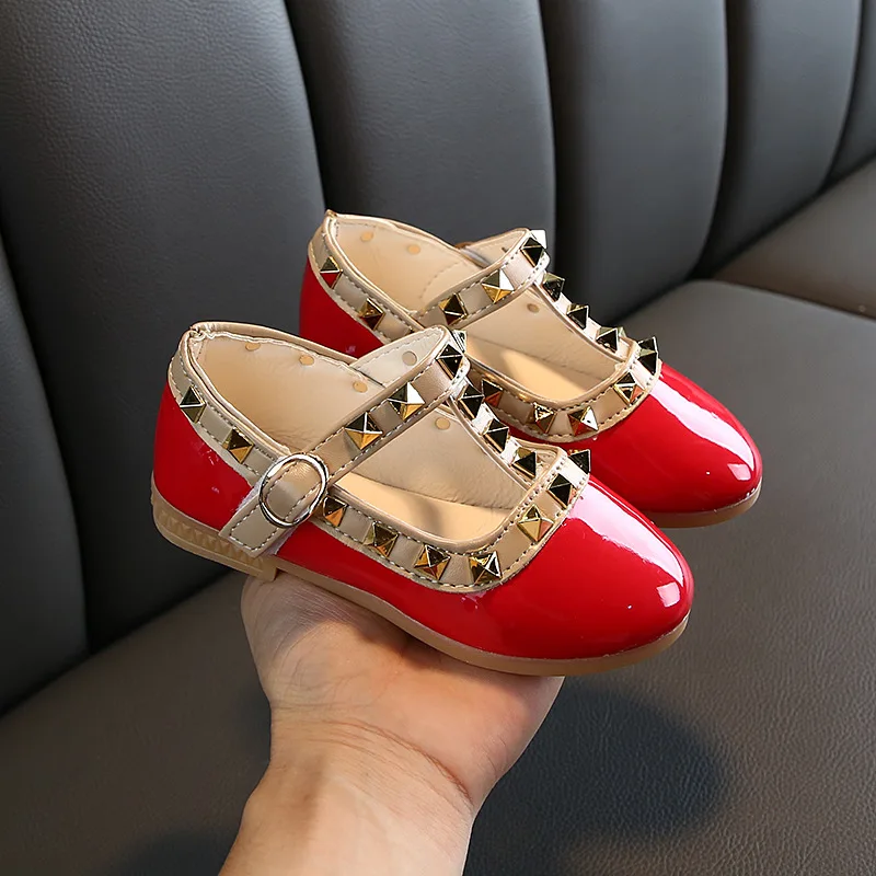 2021 New Girls Sandals Rivets Single Shoes Kids Leather Shoes children nude sandal toddler Girls Princess Flat Dance Shoes child shoes girl