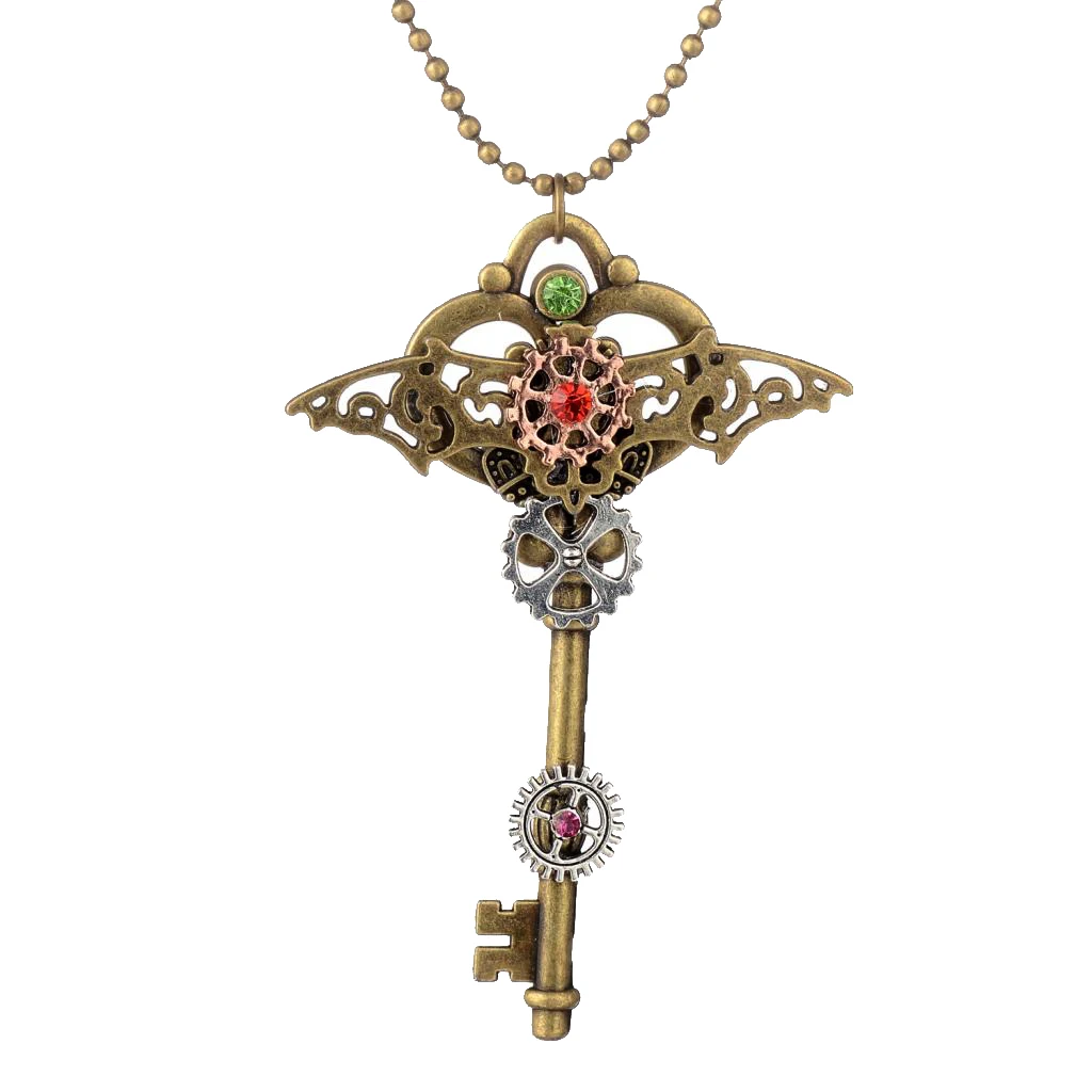 Crystal Skeleton Steampunk Antique Key Pendant Gothic Punk Jewelry Accessories