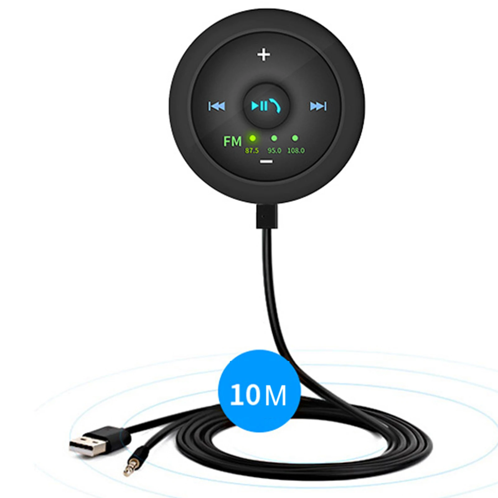 Car Bluetooth 5.0 Receiver 3.5mm/USB Hands-Free AUX/FM Portable Music Player for Car/Home Stereo Streaming PC Headphones Music