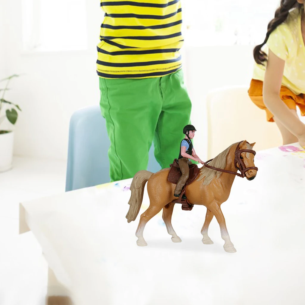 Realistic Plastic Animal Figure Miniature Horse with Male Rider Toy Figurine