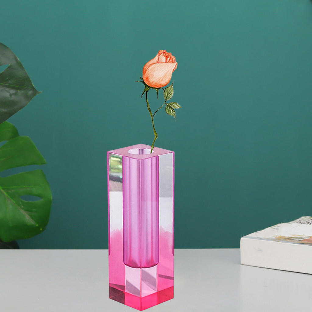 Modern Rainbow Pillar Bud Vase Tabletop Glass Vases Luxury Decorative Acrylic Crystal Nordic Room Decoration Home
