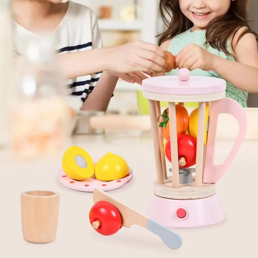 Wooden Kids Blender Toy, Educational Toys Pretend Role Play Play Food Set Play House Toy for Ages 3+ Promoting Fine Motor Skills