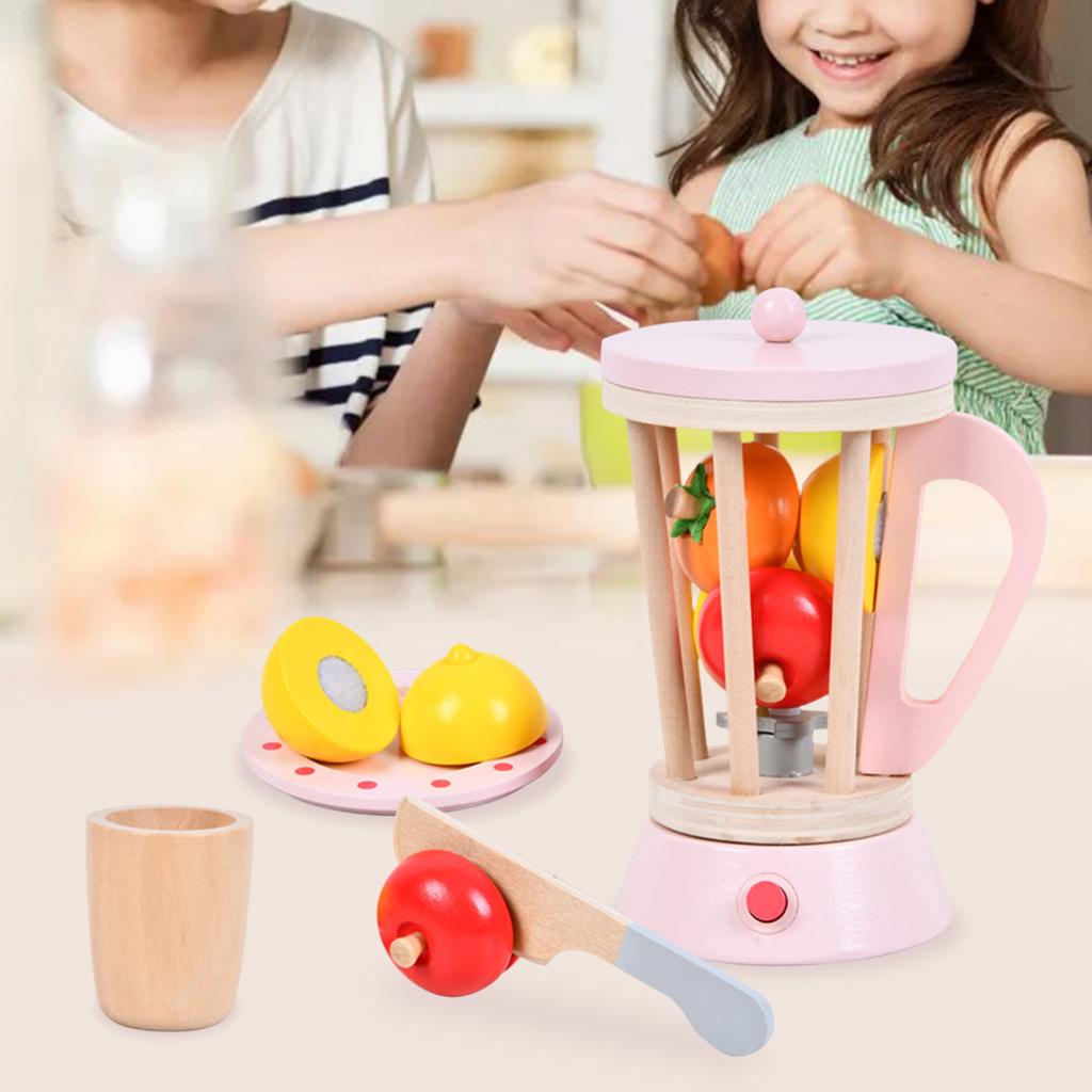 Wooden Kids Blender Toy, Educational Toys Pretend Role Play Play Food Set Play House Toy for Ages 3+ Promoting Fine Motor Skills