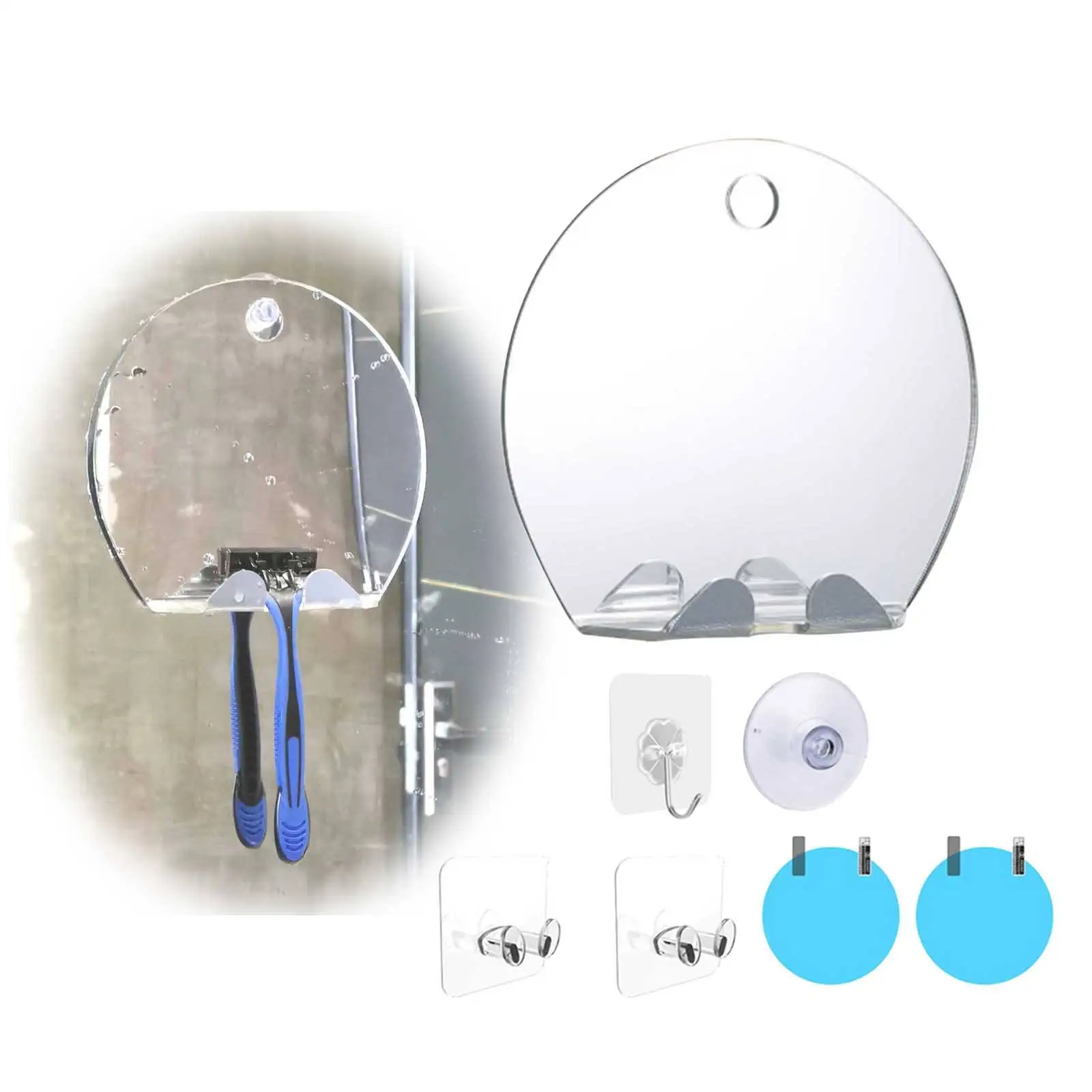 Unbreakable Acrylic Fogless Shower Shaving Makeup Mirror, with Razor Hook, Wall Hanging Bathroom Fogproof Lightweight
