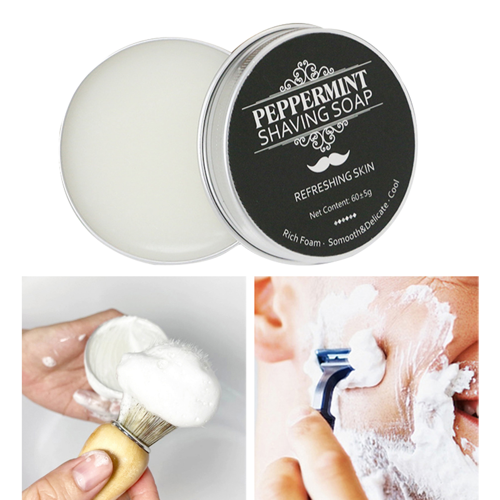 60g Men's Shaving Soap Barber Shaving Cream in Aluminum Boxed Provides Smooth Shave