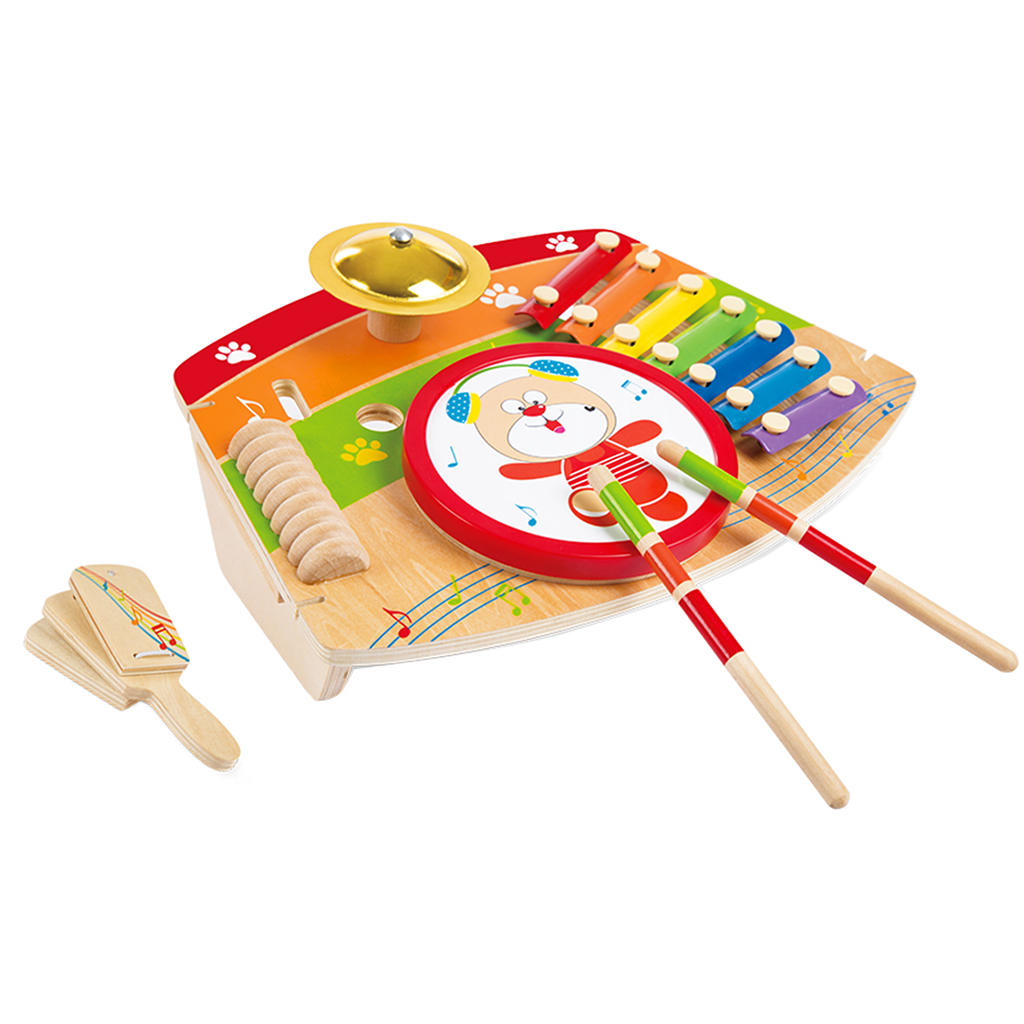 5-in-1 Wooden Musical Instrument Drum Piano Gong Castanet Set Kids Toy