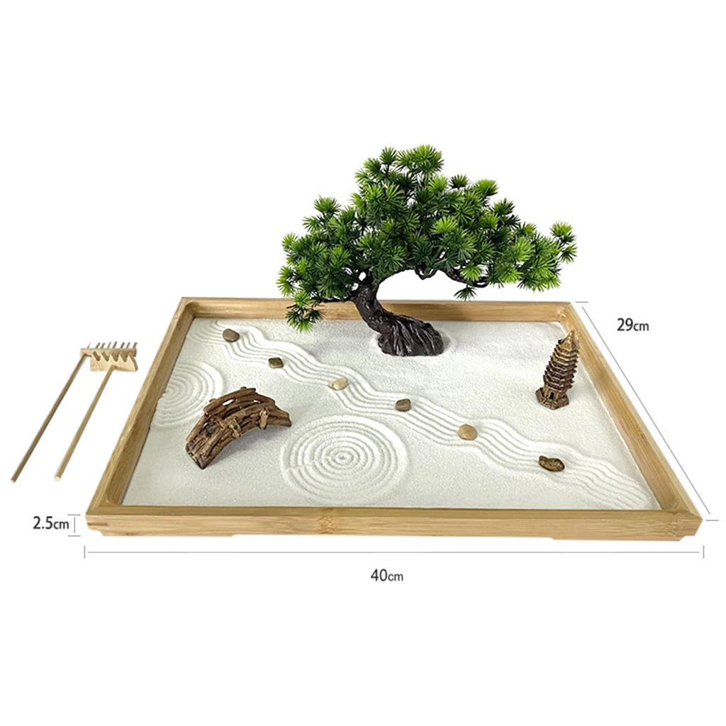 Healifty 5pcs Mini kit dOutil de Sable Zen Outils de Jardin Miniature Râteaux de Sable en Bois 