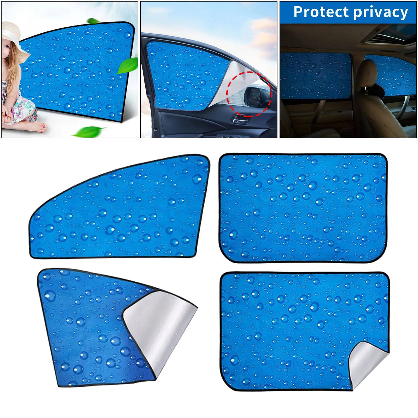 4pcs Anti-UV Car  Side Window Cling Sunshade Kit Durable Lightweight
