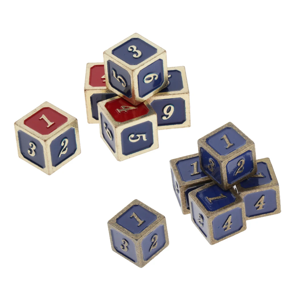 Set of 5 Six Sided 16mm DnD Metal D6 Dice RPG MTG Dice Gilt-edged Retro Golden/Bronze Edge and Number