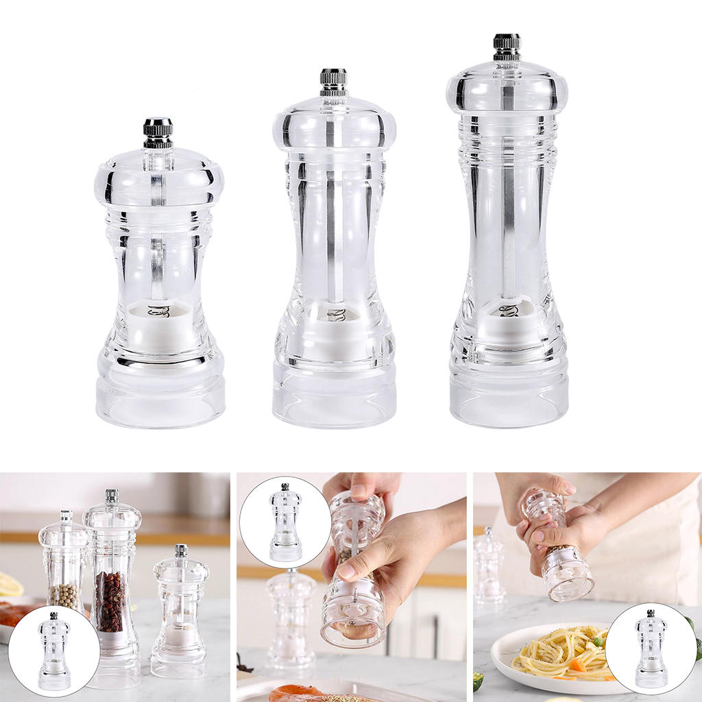 Manual Salt Pepper Grinder Spice Mill Refillable Transparent Acrylic Body Adjustable Coarseness Seasoning Bottle Kitchen Gadgets