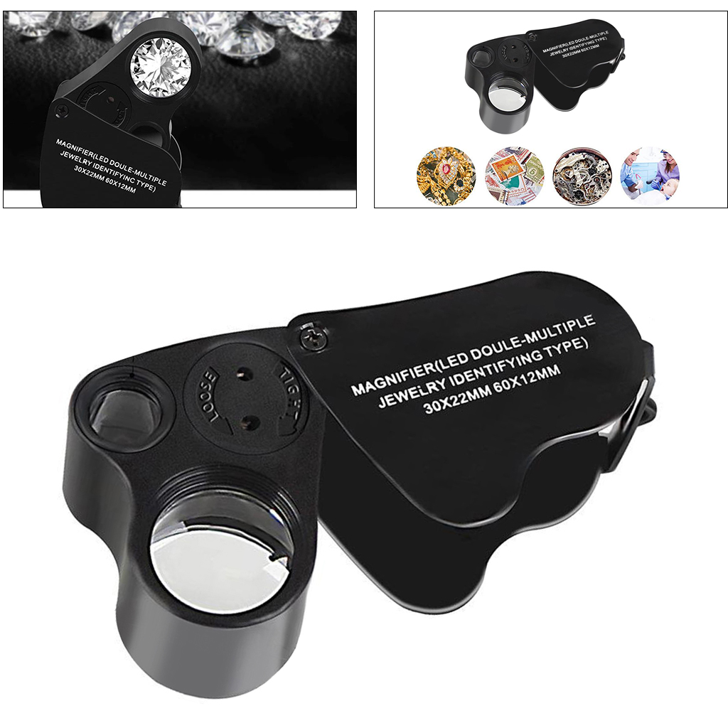 30X 60X Jewellers Loupe, Folding Jewellery Magnifier Eye Loop with LED Light, Magnifying Glass for Diamonds, Jeweller, Stamps