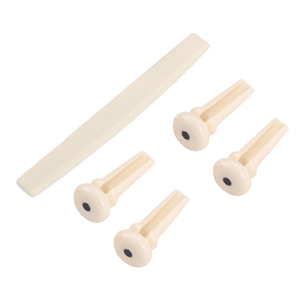 4pcs Plastic Acoustic Bridge Pins+Saddle Acoustic Bass Guitar Replacement for Beginner Music Lover Gift