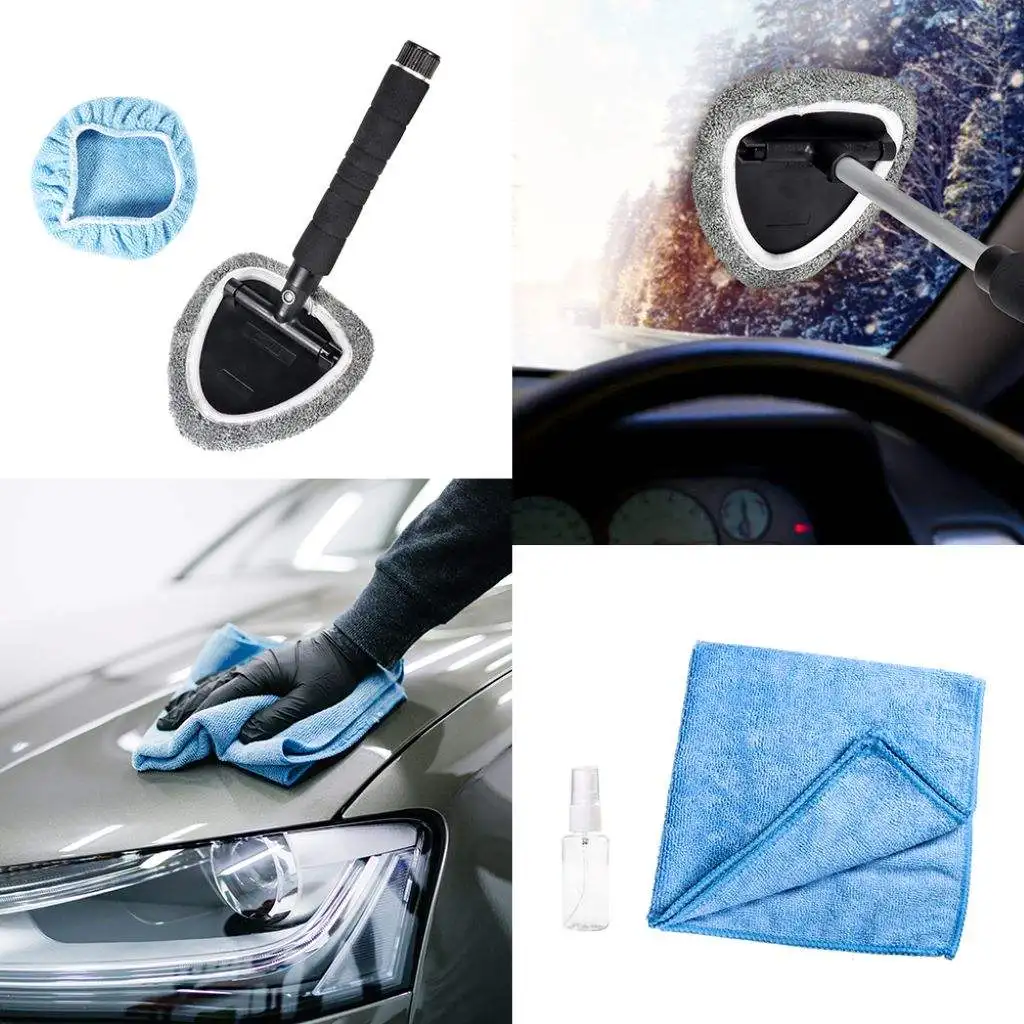 Extendable Car Windscreen Cleaning Tool Wand Demister Microfibre Wiper Cleaner 
