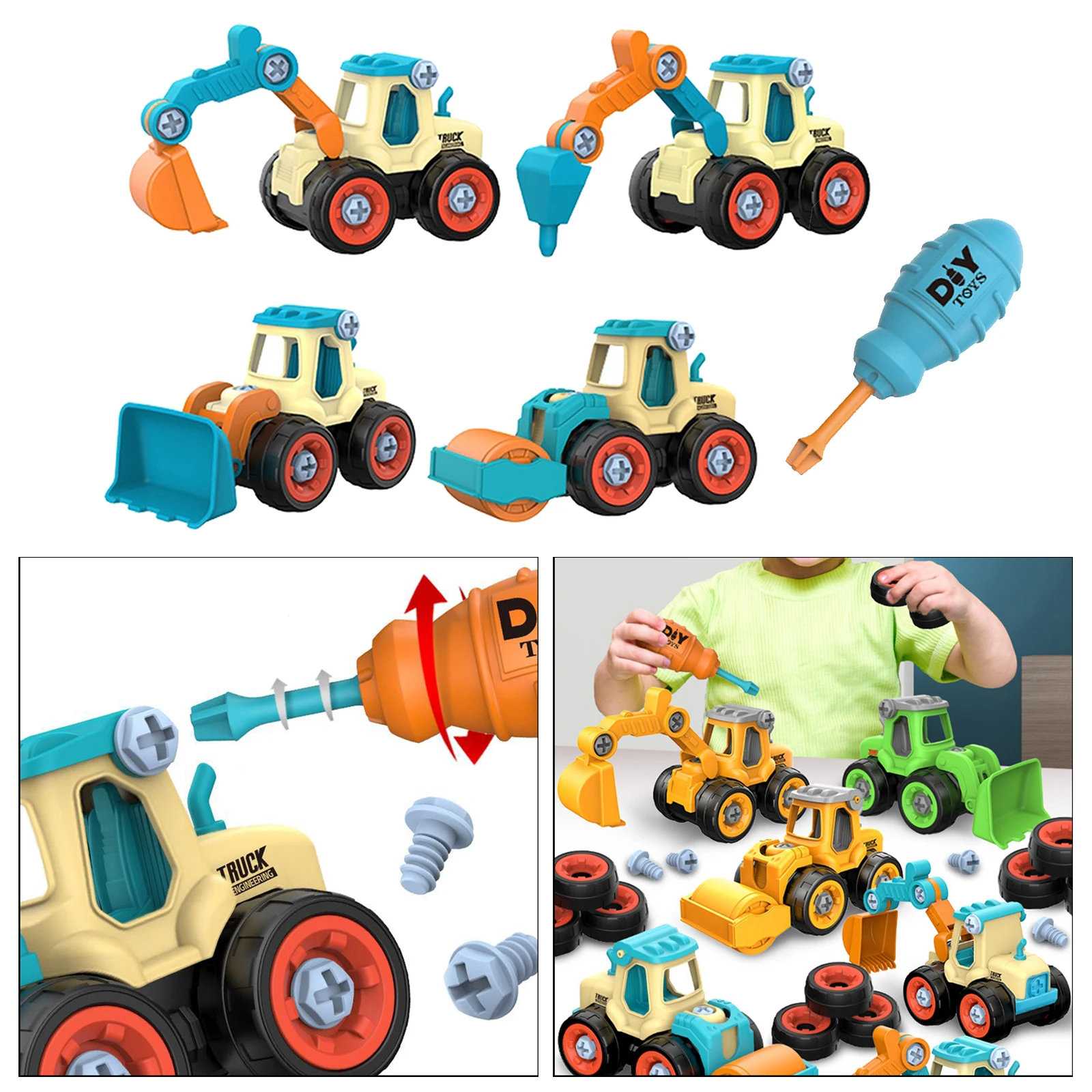 4x Creative Loading Unloading Engineering Truck Education Toys Model for Boy