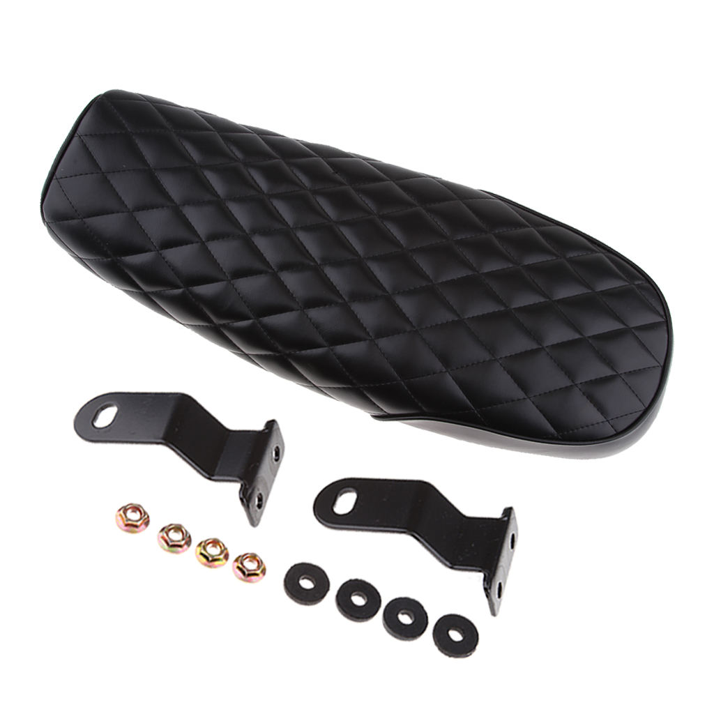 Black Motorbike Frame Seat Rhombus Style, Vintage Saddle Cafe Racer Cushion Seat for Universal - New Stylish Rhombus