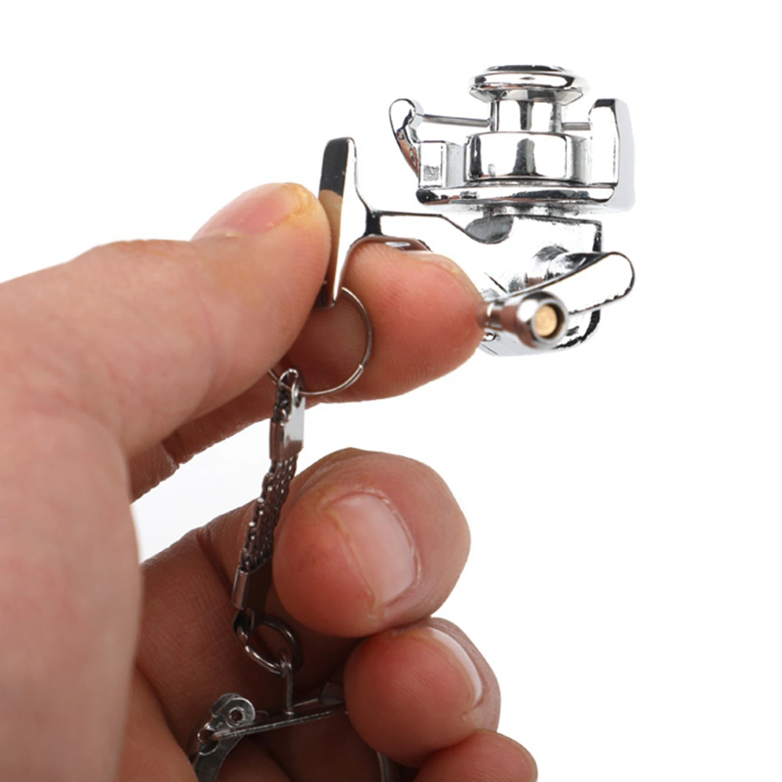 Delicate Silver Mini Fishing Reel Miniature Pendant Keyring Key Chain Gift