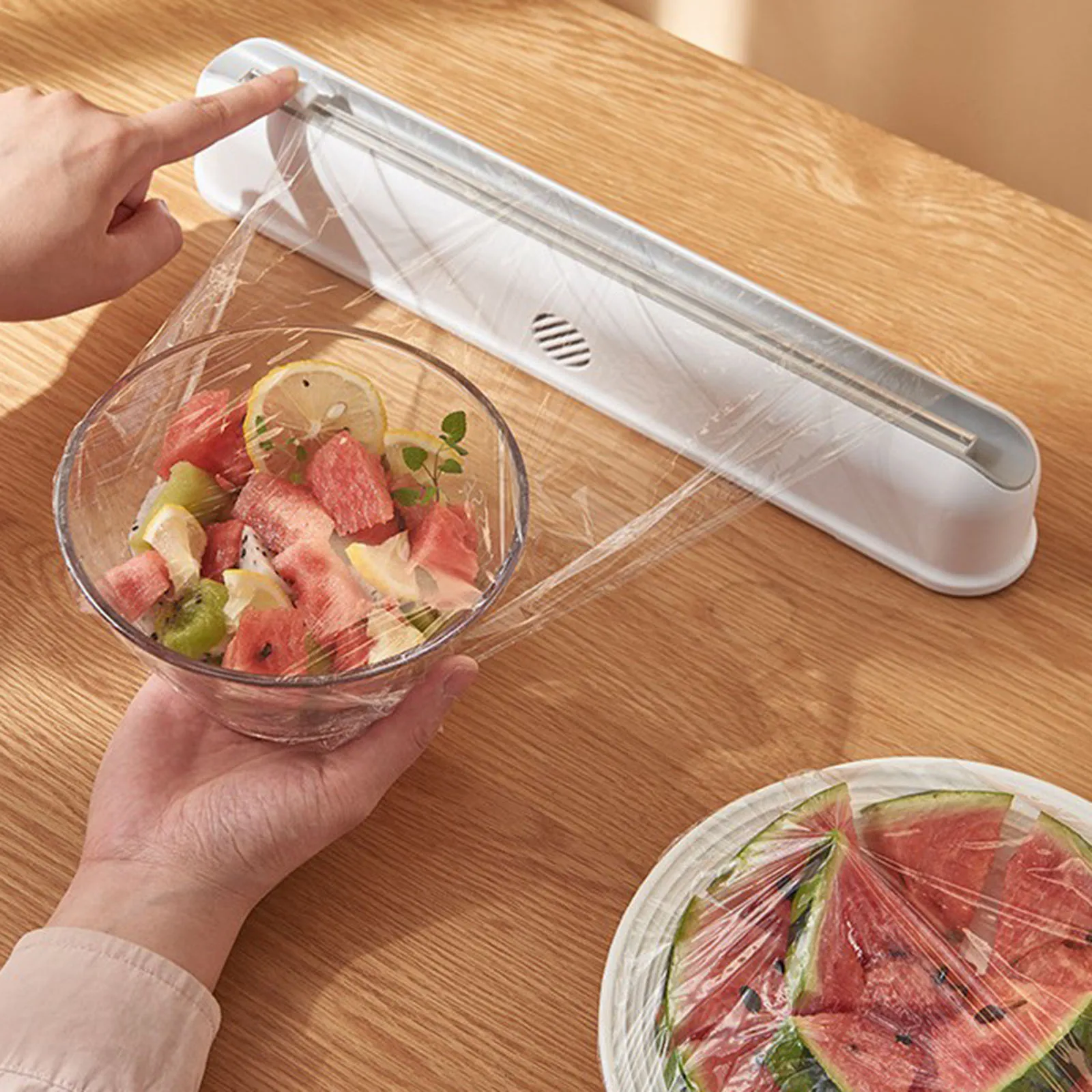 Plastic Food Wrap Dispenser Refillable Cling Film Baking Cutter Preservation Foil Organizer BPA Free Kitchen Accessories