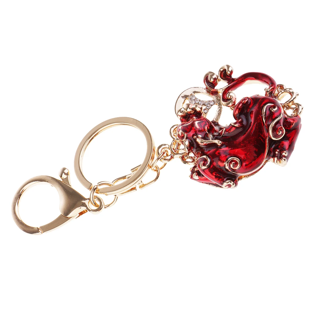 Feng Shui Metal Pi Xiu Keychains to Attract Wealth Lucky Car Bag Keyring Red