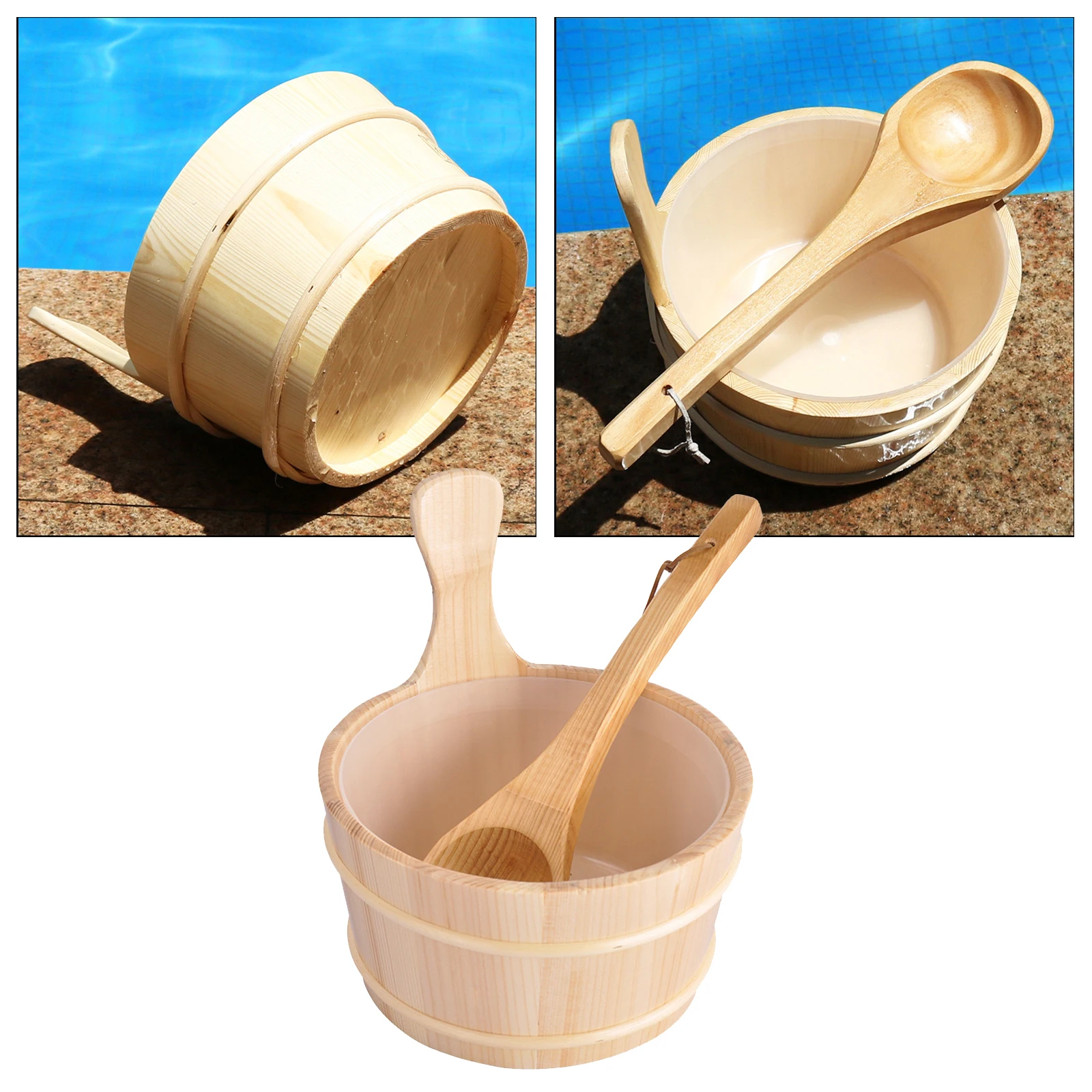 4L Wood Sauna Bucket with Ladle for Steaming Room SPA Bath Accessories Kit 