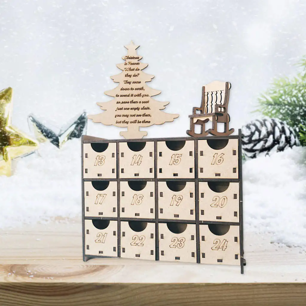 Tradtional Christmas Wooden Advent Calendar 24 Storage Drawers for Festival