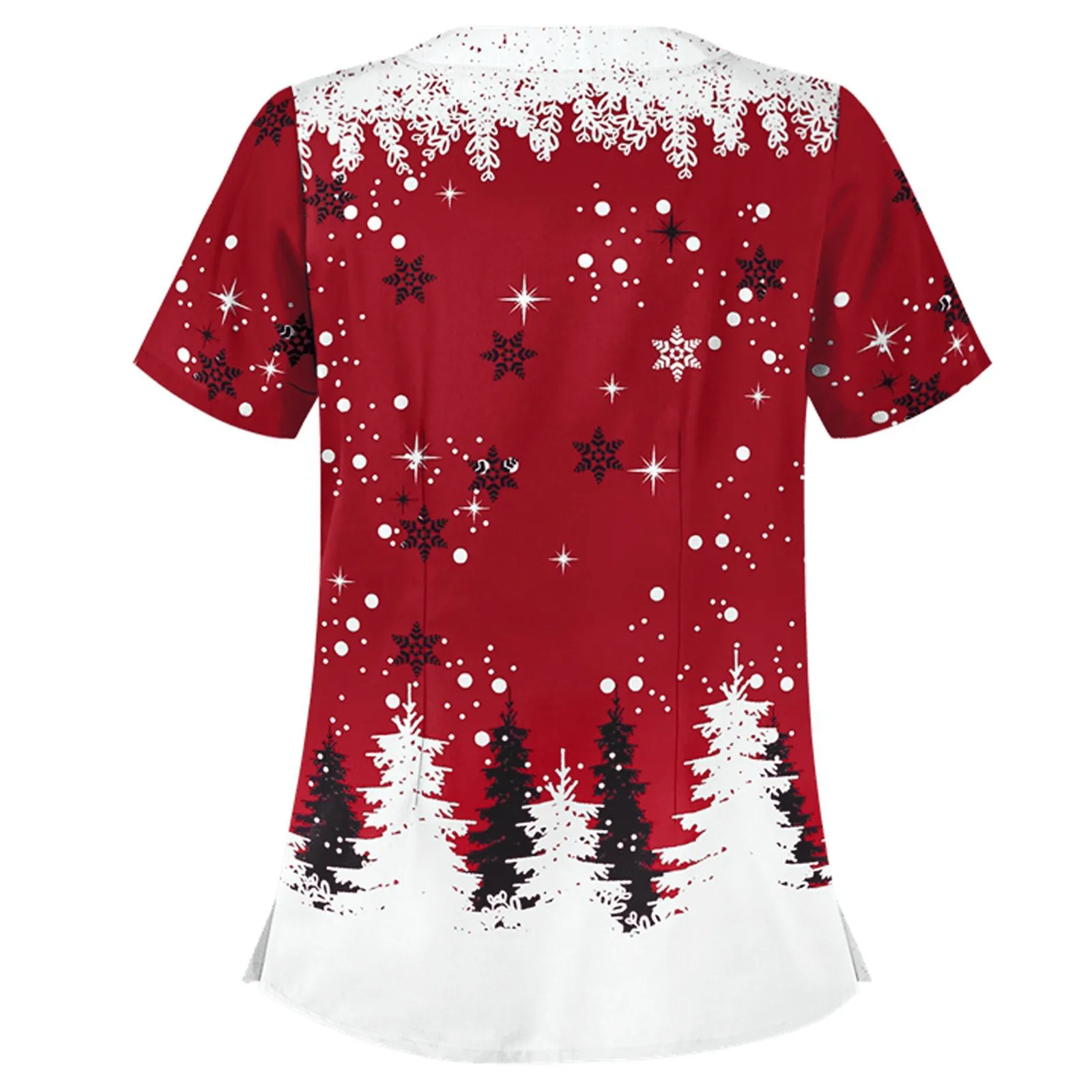JHKUNO Prints Scrubs Tops Women Christmas Scrubs Nurse Tops Short Sleeve Nursing T-Shirt V-Neck Uniforme Medical Femme 