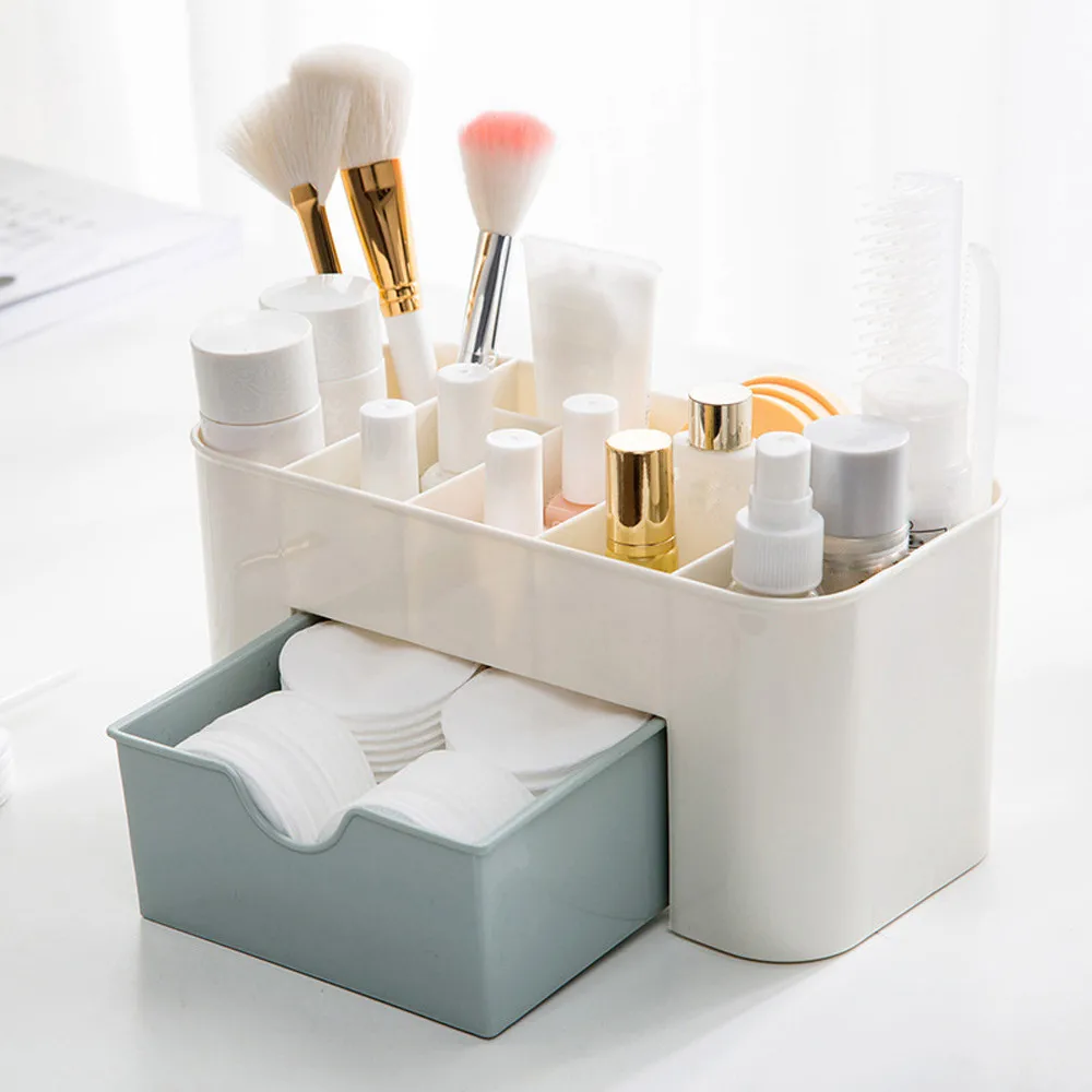 acrylic organizer Plastic Makeup Organizer MakeUp Brush Storage Box with Drawer Cotton Swab Stick Storage Case Escritori organizador de maquillaje makeup storage box