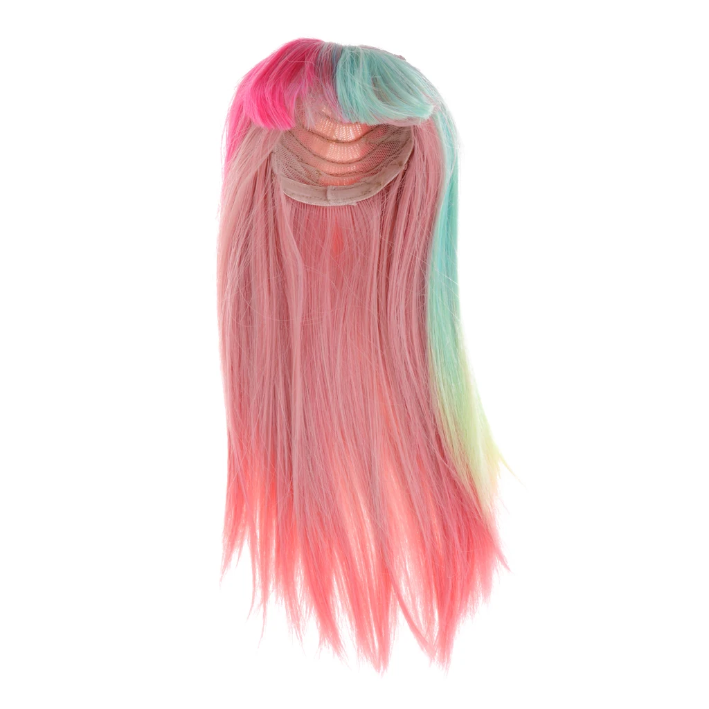 1/3 Long Straight Wig with Bang for    Blythe Doll DIY Accs Pink Green