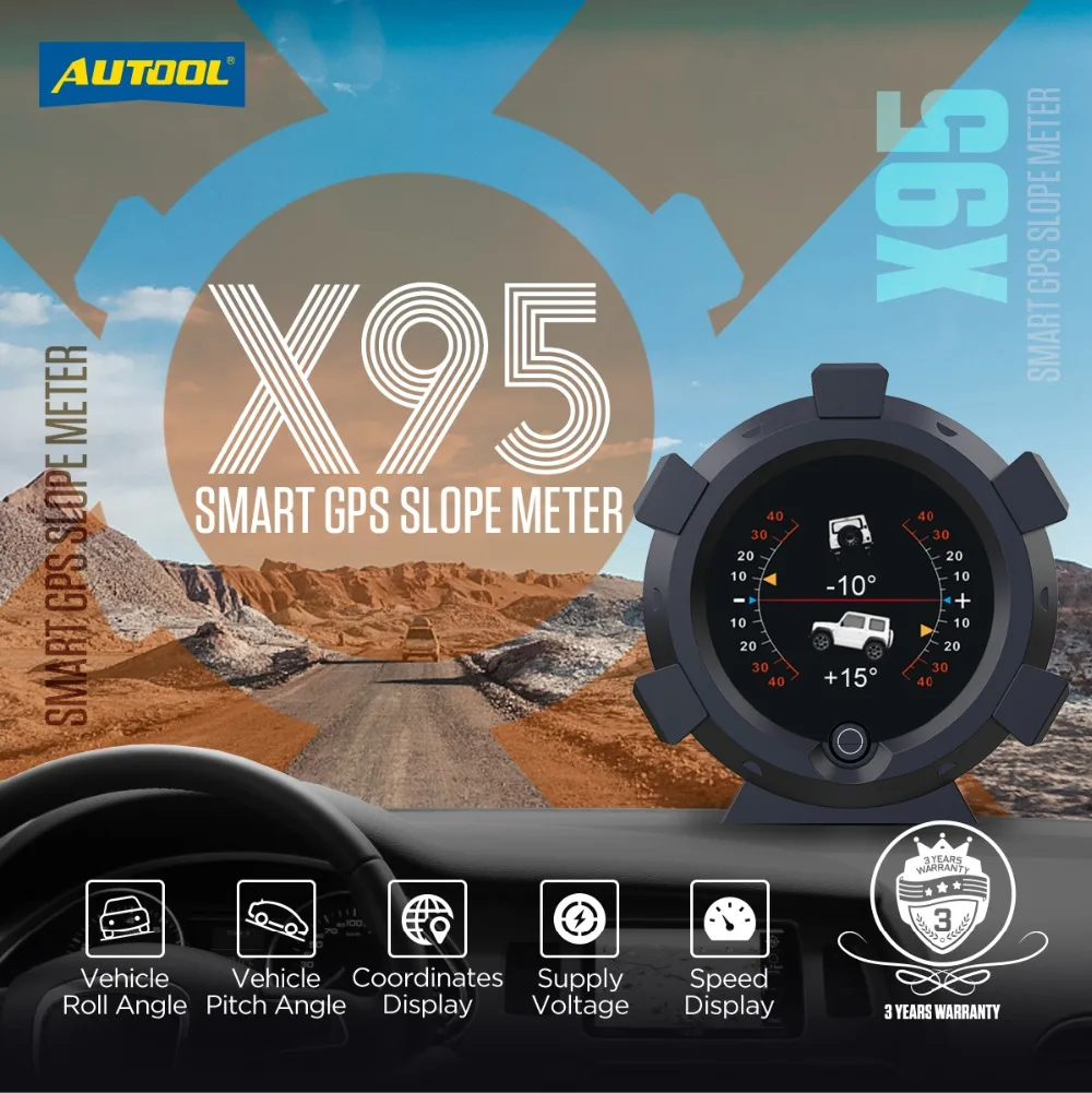 AUTOOL X95 Automotive Car Digital GPS HUD Speedometer Gauge Inclinometer MPH KMH