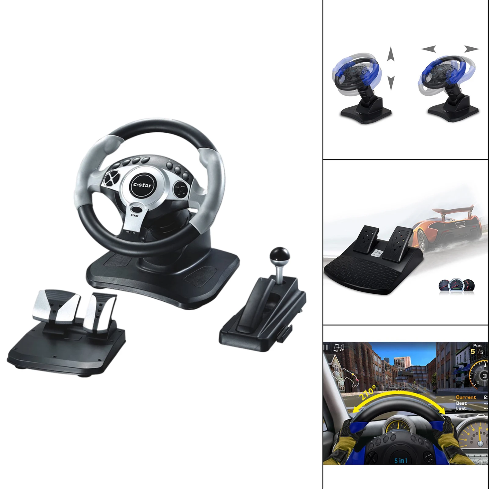 PC Racing Gaming Wheel Pedal Car Sim Race Steering Wheel for PS3 for PS4 for SWITCH PC/Android 270 Degree Video Games Gamepad