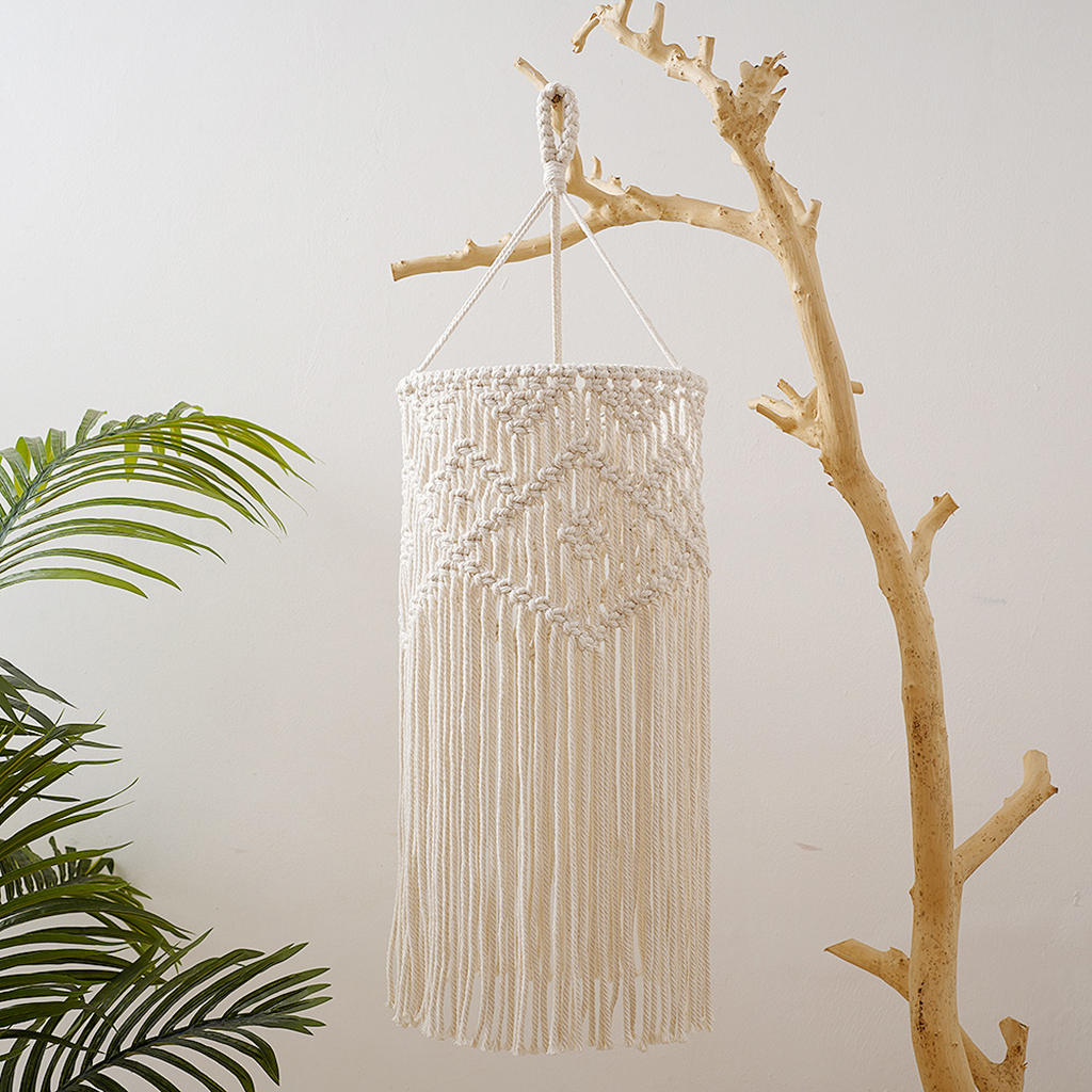 Creative Macrame Chandelier Shade with Long Tassel Art Decor Wall Hanging Craft for Living Room Restaurant Decoration Bedroom