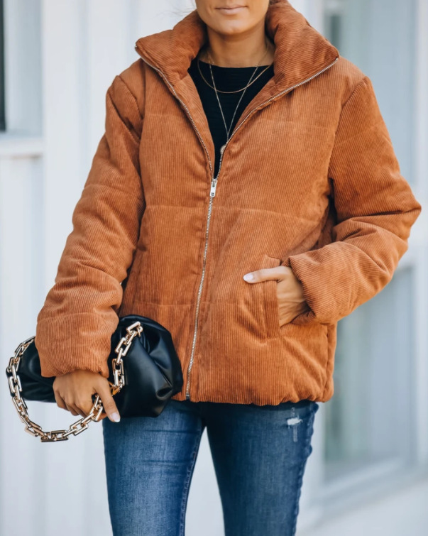 Spot! 2021 new fashion pocket corduroy warm jacket
