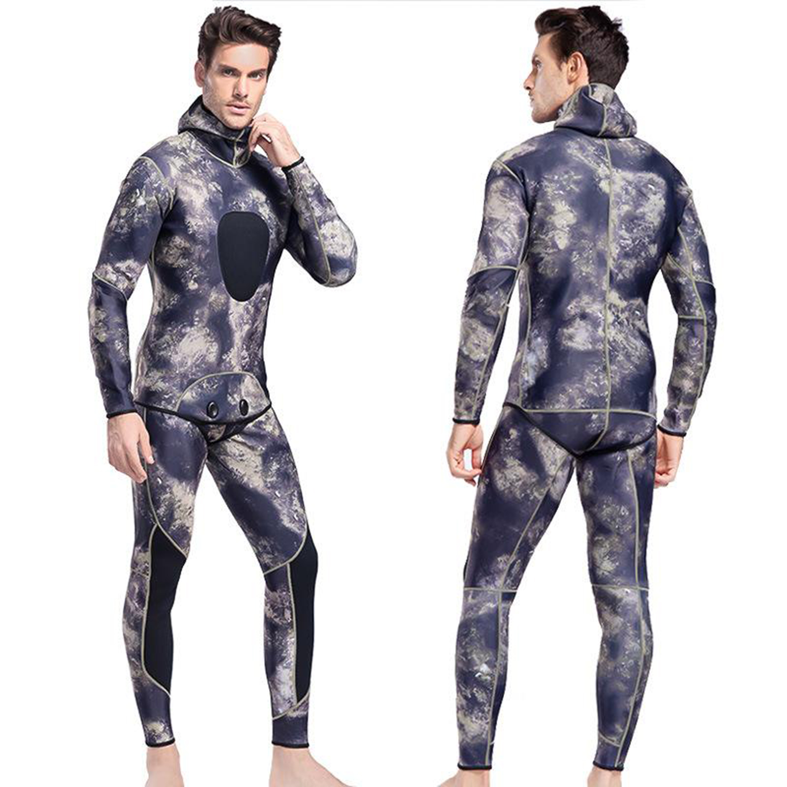 Wetsuits Mens 3MM Thermal Neoprene Scuba Diving 2-Piece Hooded Scuba Diving Suit Skin Spearfishing Full Body Covered Jumpsuit