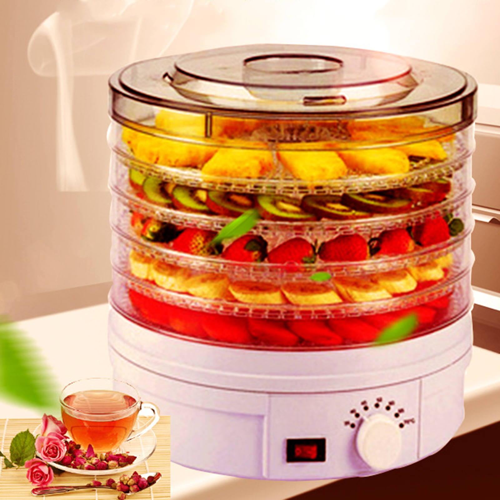 Food Dehydrator 5 Trays Dried Fruit Vegetable Herb Meat Drying Machine Electric Yogurt Maker Pet Snacks Air Dryer Oven UK Plug