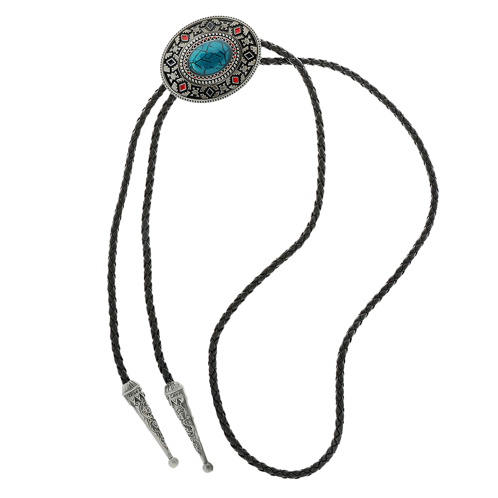 Vintage Western Bolo Tie Necklace Shirt Choker - Men Cowboy Necktie with PU Leather Braided Bola Ties