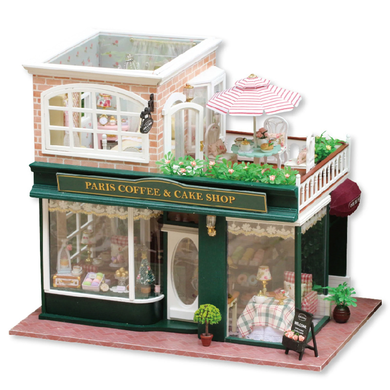 New 3D DIY Doll House with Furniture & Accessories Toy Miniature Doll House Creative Paris Coffee & Cake Shop DIY Doll House Toy