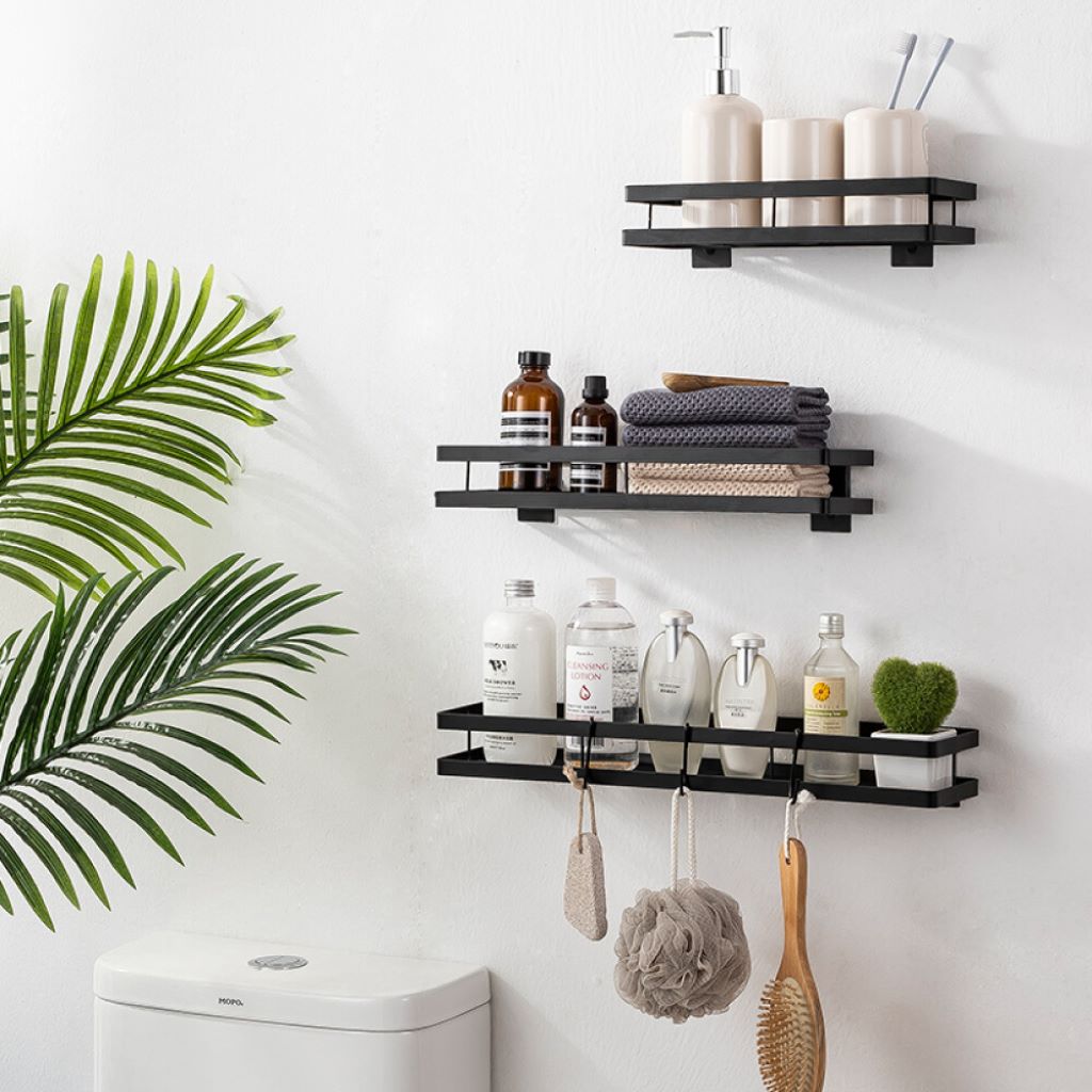 Stainless Steel Storage Rack Shampoo Holder Toothpaste Organizer Black