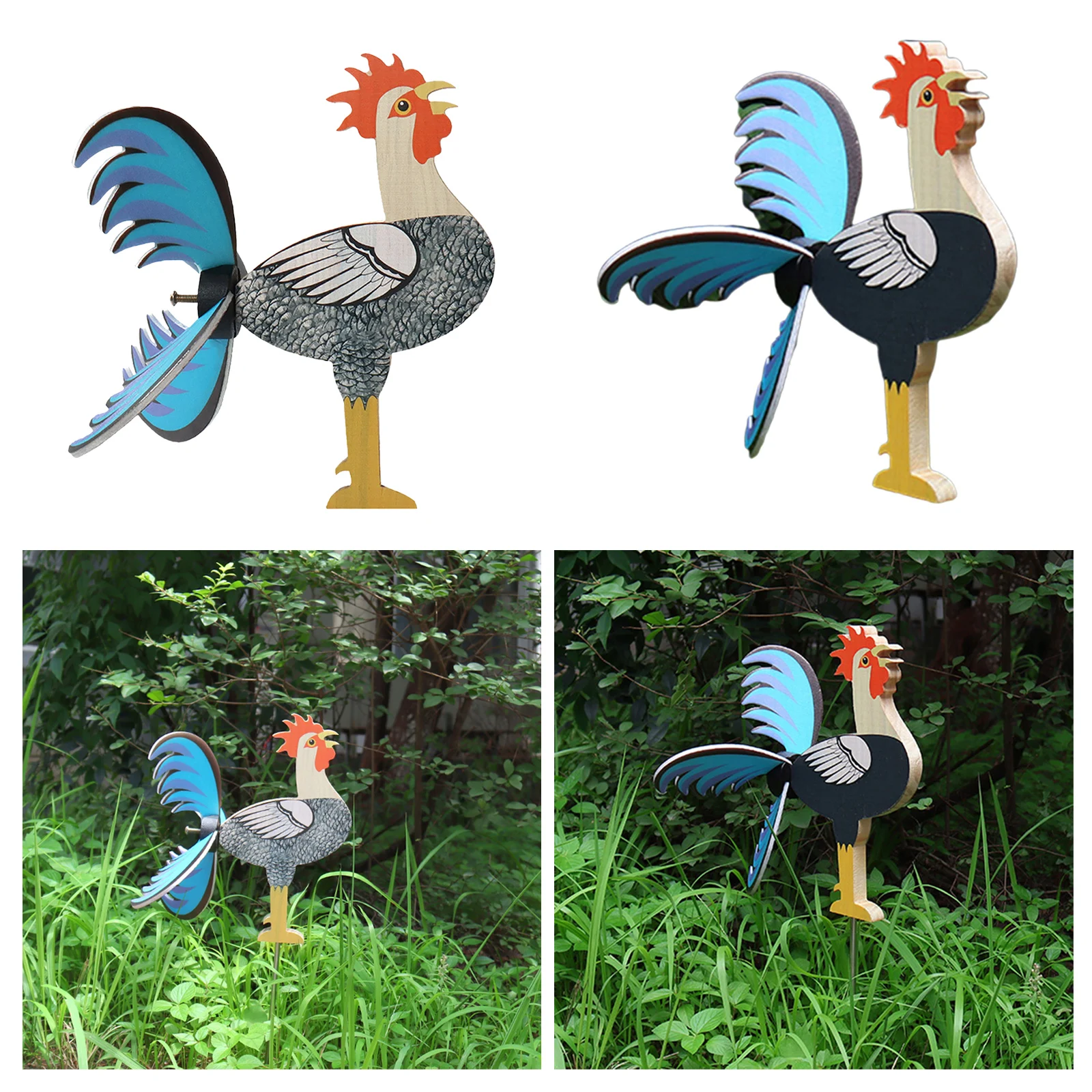 Wooden Rooster Statues Chicken  Sculpture Decor Figurines
