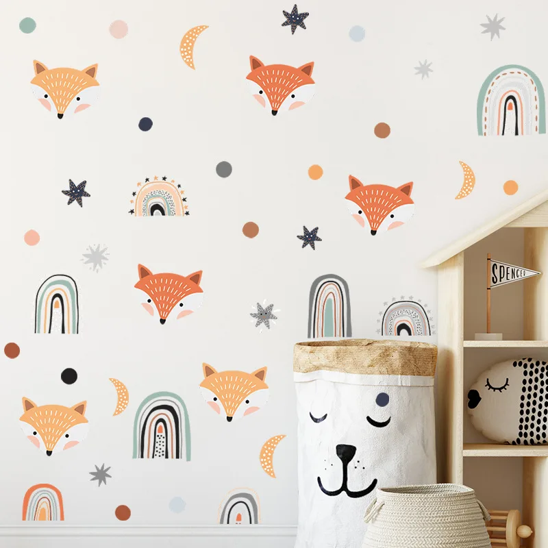 Cartoon fox rainbow children bedroom porch home wall background beautification wall stickers self adhesive decorations for room
