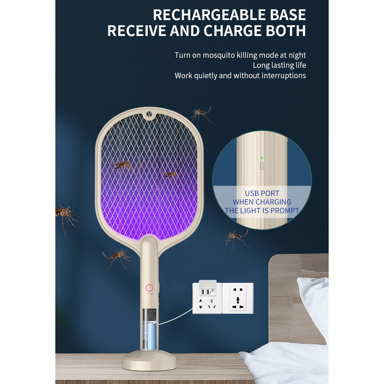 USB 2-in-1 Electronic Mosquito Swatter USB Handheld Repellent Fly Pest Insects Zapper Racket Killer