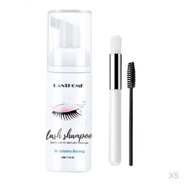 5pcs Eyelash Extension Shampoo 50ml Salon Eyelash Cleansing Foam Eyelash Extensions Brush Shampoo Kit  No Stimulation