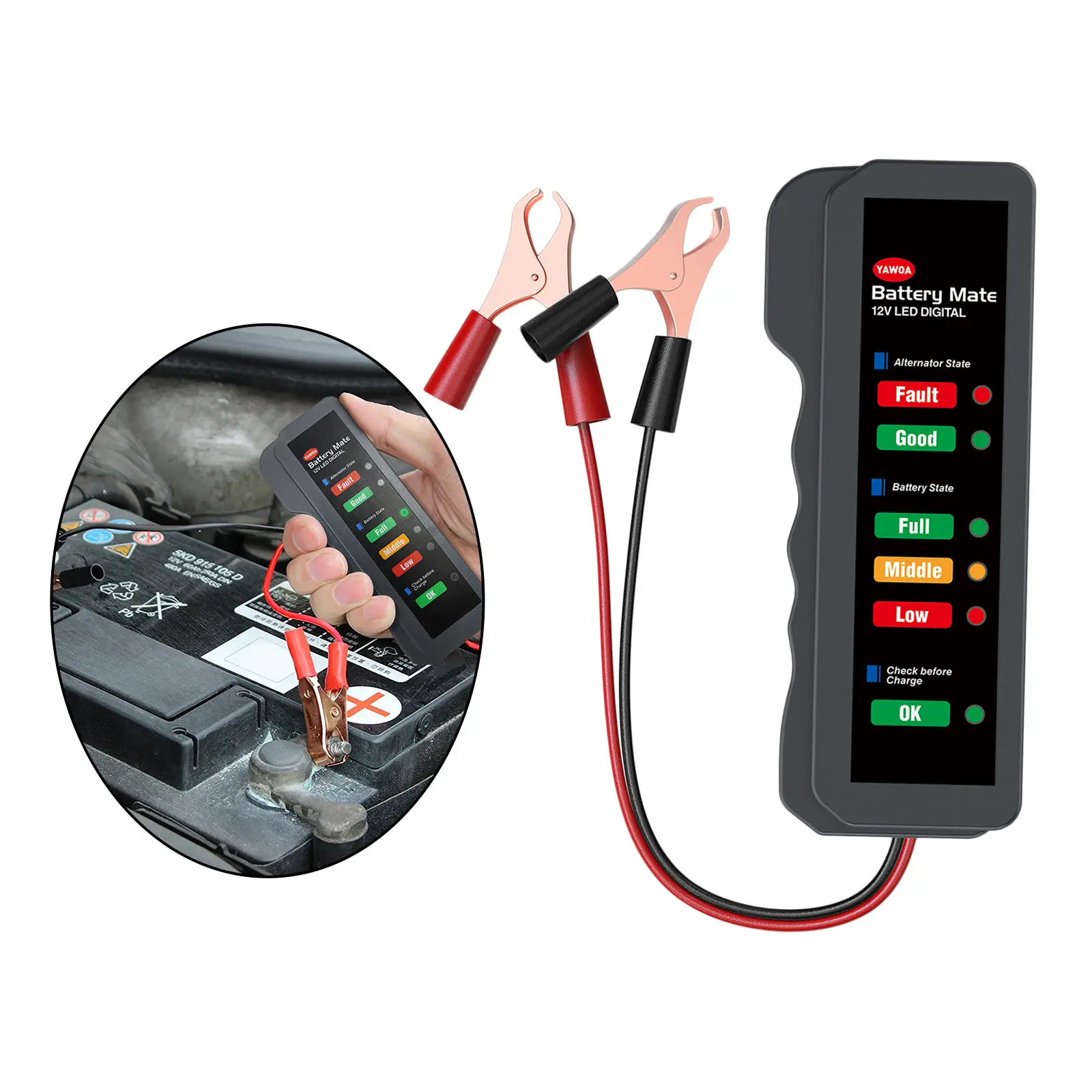 Auto Battery Tester 12 Volt BM310 Digital Analyzer LED Indicator Motorcycle Testing Car Alternator Voltage Checker